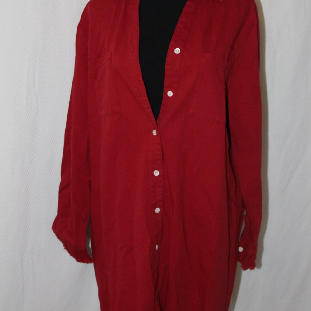 SALE! ZILCREMO Denim Shirt Dress Long Sleeve Button Down Casual RED XL NWT's - Picture 3 of 16